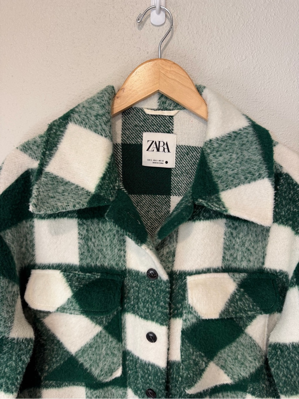 Zara Green and White Buffalo Check Long Shacket - Picture 7 of 14